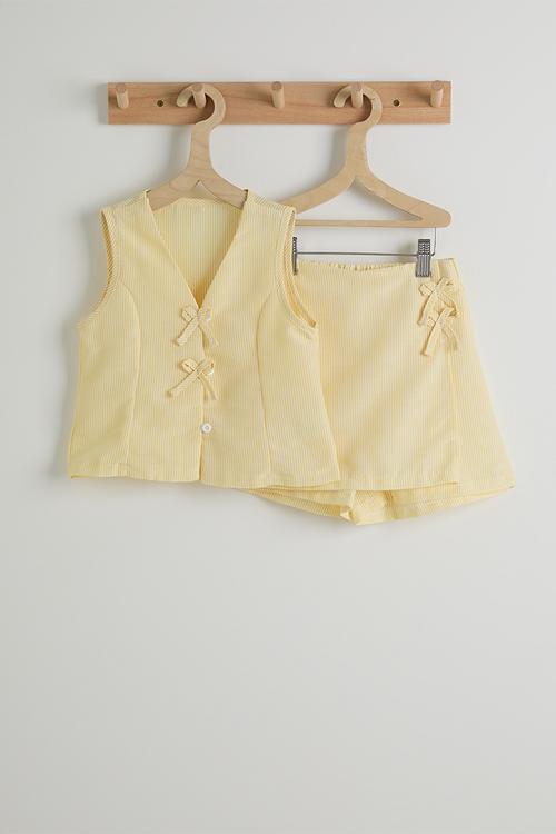 V-neck blouse & skirt - yellow