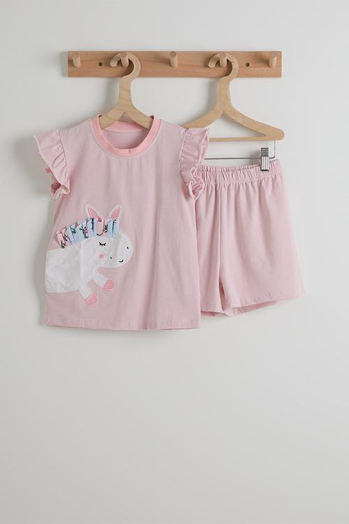 Unicorn graphic tee & shorts - dusty pink
