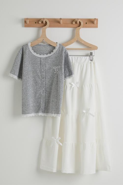 Tee and maxi skirt - grey/white