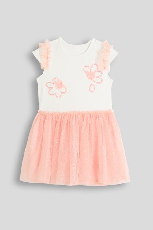 Tulle skirt party dress - white/peach