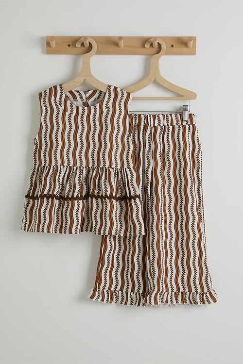 Wavy stripe peplum top & pants - multi