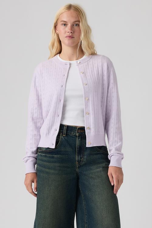 Super Soft Crewneck Cardi Pointelle - Lavender Blue