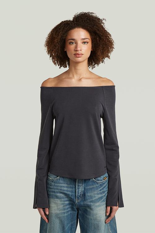 Flowy open neck t l\s wmn - dk legion blue