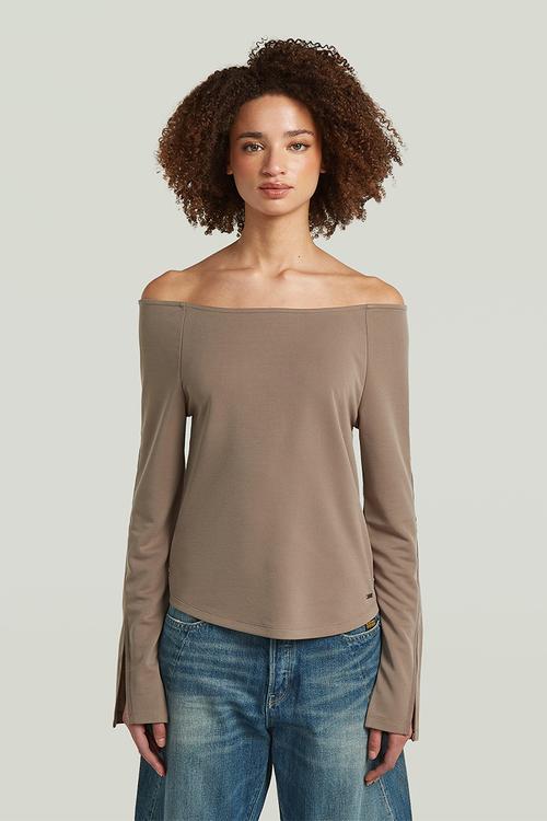 Flowy open neck t l\s wmn - fossil