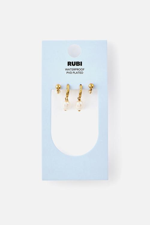 Waterproof 2Pk Small Earring - Gold Plated Pearl Drop