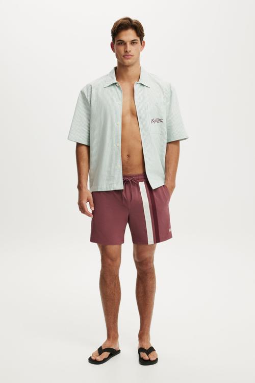 Stretch Swim Short - Maroon Panel Print