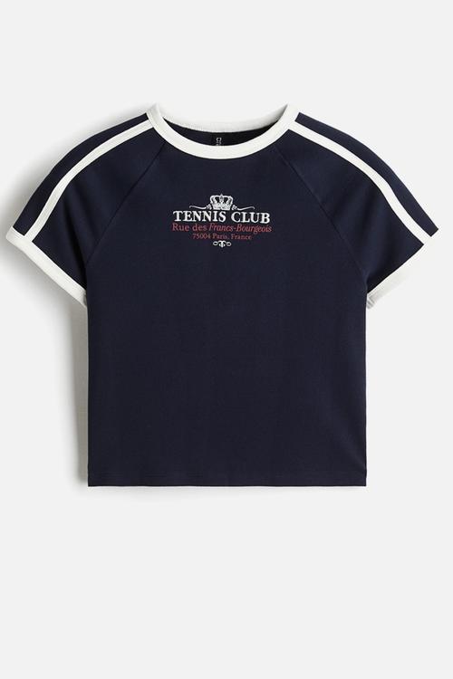 Cropped T-shirt - navy blue/tennis club