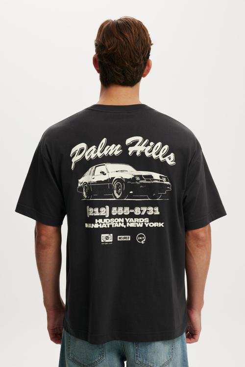 Box Fit Graphic T-Shirt  - Washed Black / Palm Hills