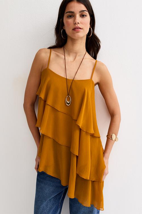 Ciara chiffon tier ruffle cami - rust