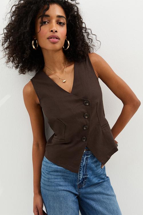 K lila linen asym waistcoat - mid brown