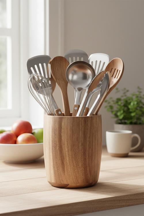 Home Classix Acacia Wooden Utensil Holder 14x18cm