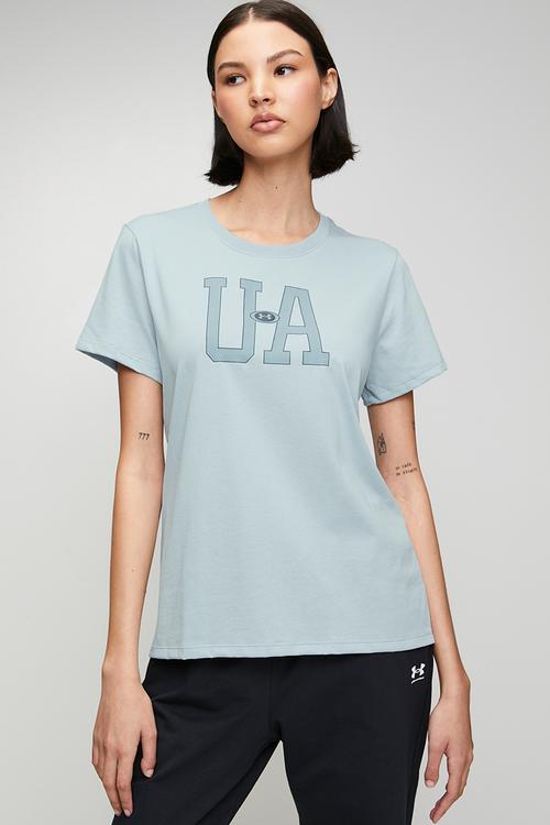 Ua W Icon Flce Graphc Short Sleeve - Blue Fog/Blue Wind
