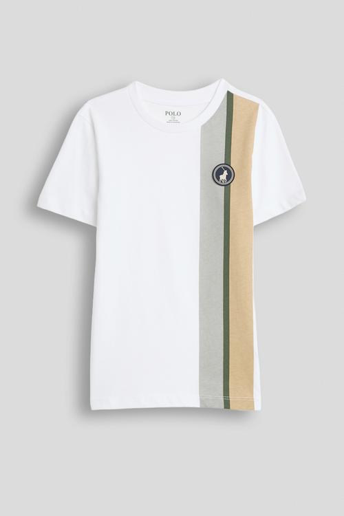 Boys Mandla Printed Side Stripe Short Sleeve Tee - White