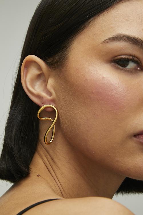 Vera Twisted Drop Stud Earrings-Gold