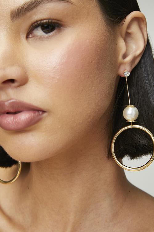 Vega Circle Pearl Drop Earrings - Gold