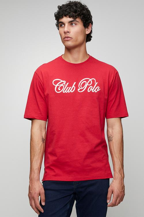 MENS SCRIPT PRINTED  SS  T-SHIRT - Red