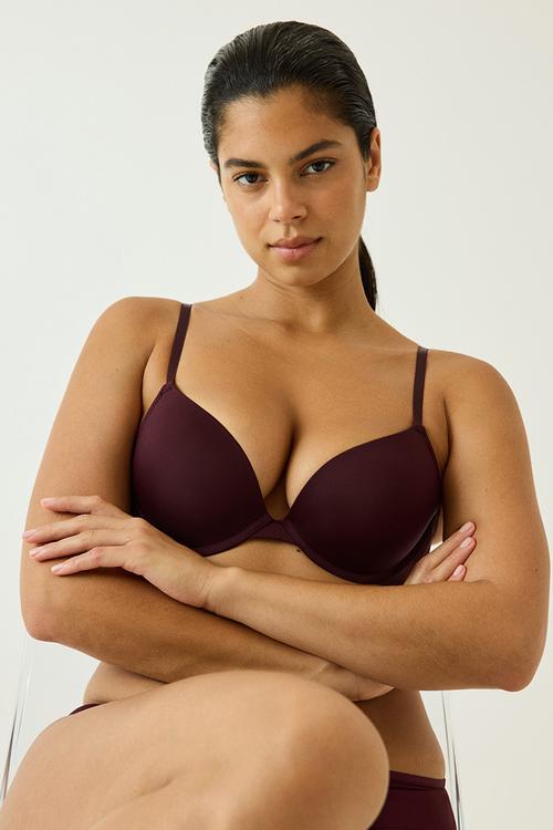 2-pack microfibre push-up bras - burgundy/powder pink