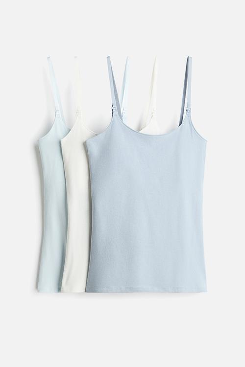 Mama 3-pack nursing strappy tops - light blue/white