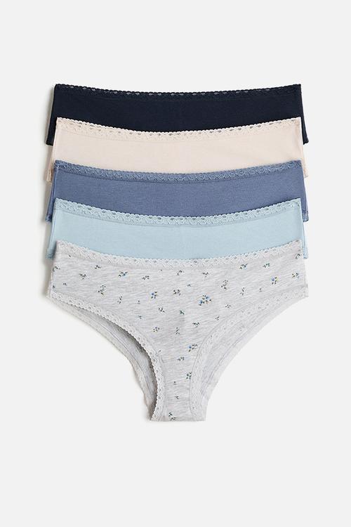 5-pack cotton hipster briefs - light grey marl/floral