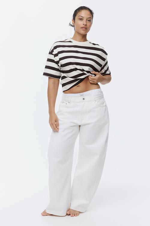 Boxy t-shirt - white/dark brown striped