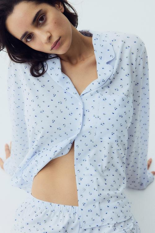 Viscose-blend pyjamas - light blue/floral