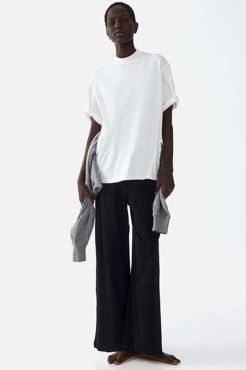Ribbed drawstring trousers - black