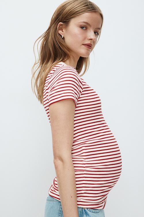 Mama ribbed top - white/red striped