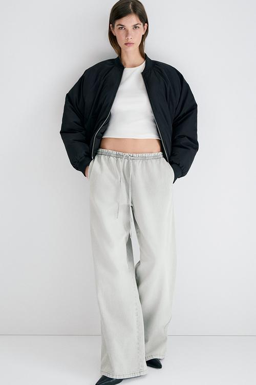 Denim pull-on trousers - light grey