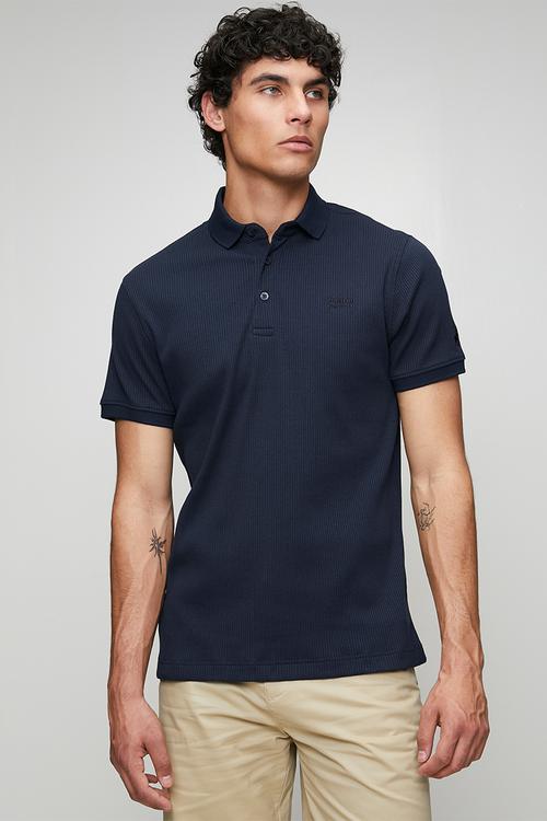 MENS PJC SS RIBBED GOLFER - Navy