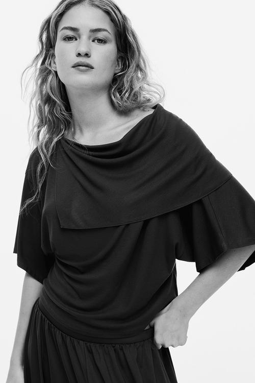 Cape-detail jersey top - dark blue