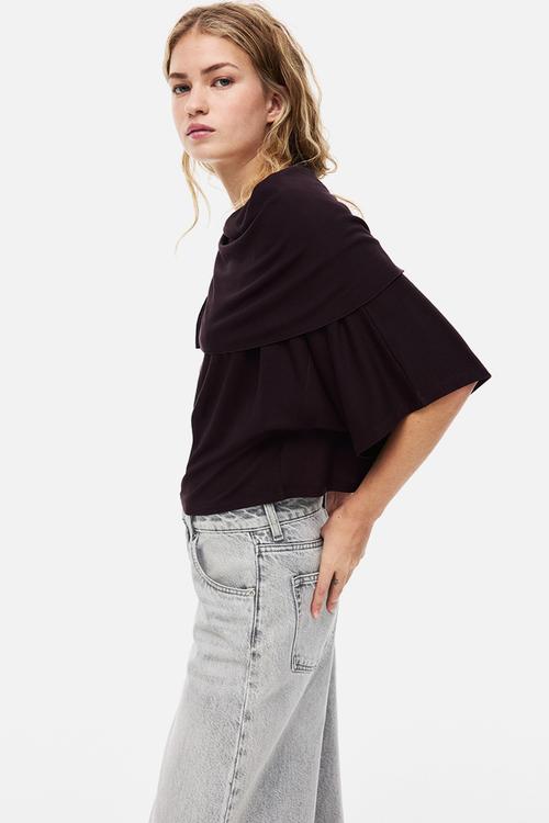 Cape-detail jersey top - dark plum purple