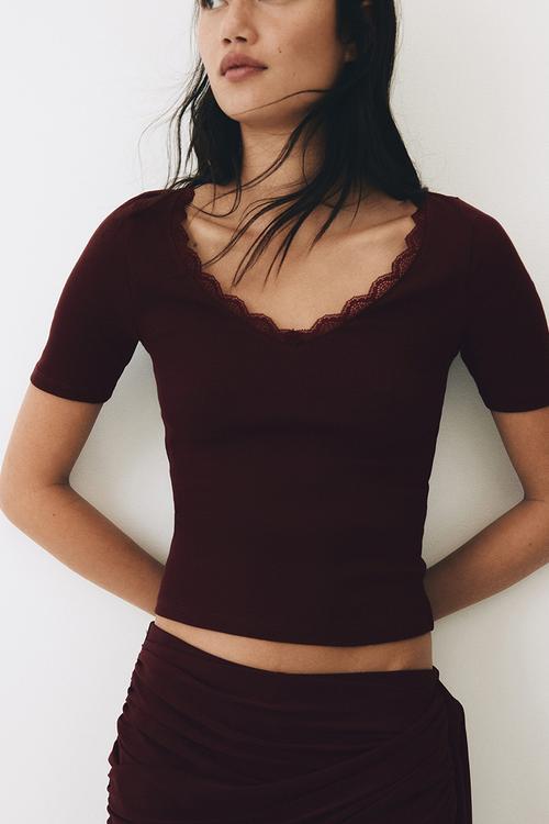 Rib-knit top - burgundy