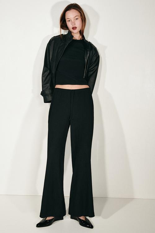 Textured jersey trousers - black