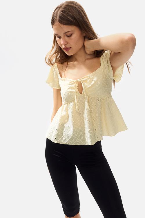 Pointelle jersey blouse - light yellow