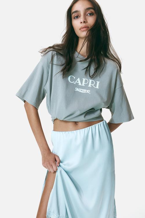 Oversized print-motif t-shirt - grey/capri
