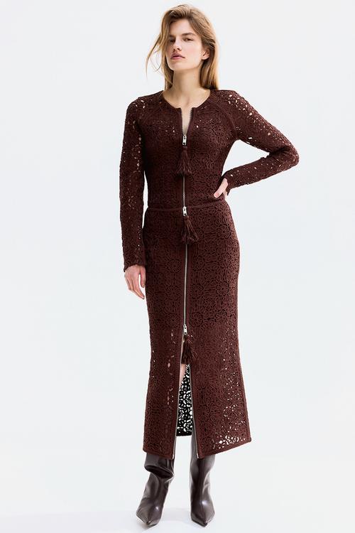 Crochet-look skirt - dark brown