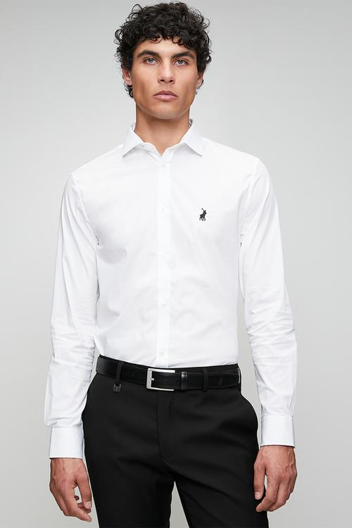 MENS LS PLAIN SLIM FIT SHIRT - White