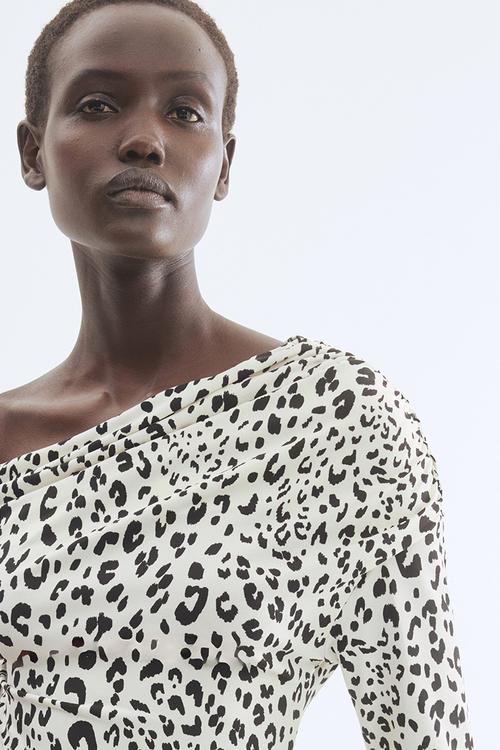 Draped one-shoulder top - white/leopard print