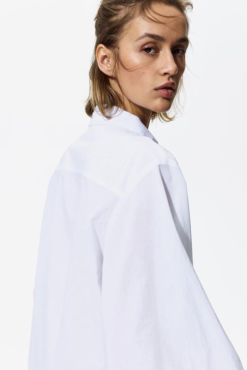 Lace-trimmed cotton shirt - white