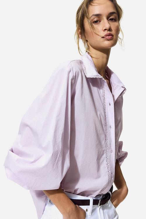 Lace-trimmed cotton shirt - light purple
