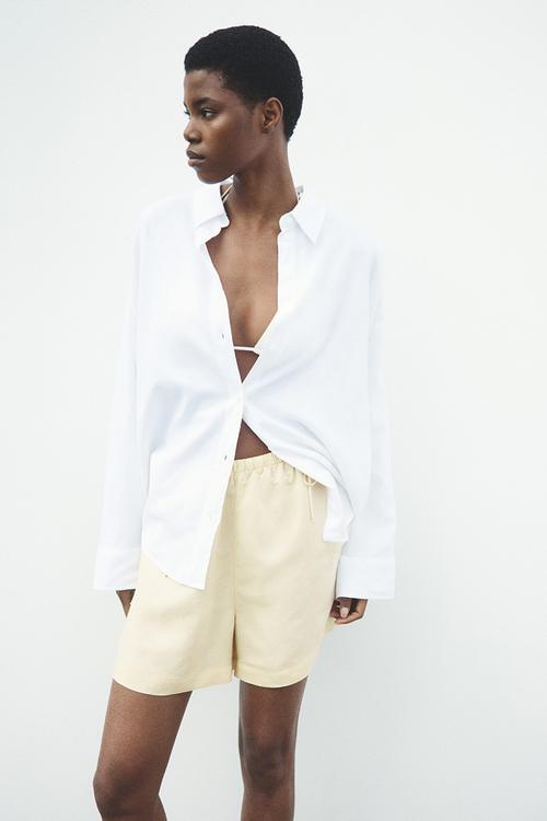 Drawstring-detail linen-blend shorts - yellow