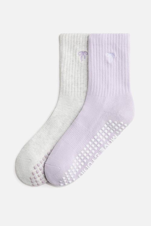 2-pack anti-slip sports socks - lilac/light grey marl