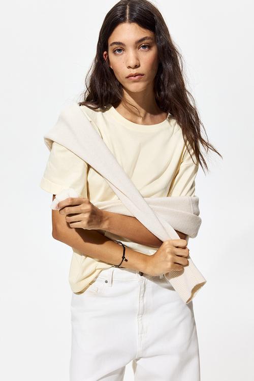 Loose-fit cotton t-shirt - pale yellow