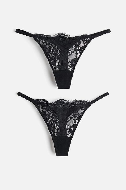 2-Pack lace tanga thong briefs - black