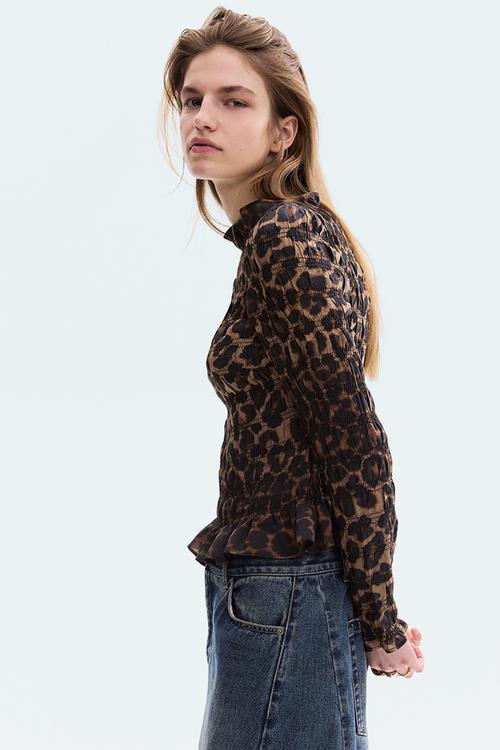 Smocked top - beige/leopard print