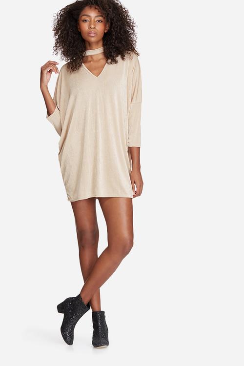 Oversized choker neck slinky dress