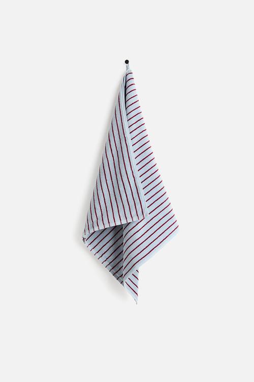 Striped bath towel  - light blue/dark red striped
