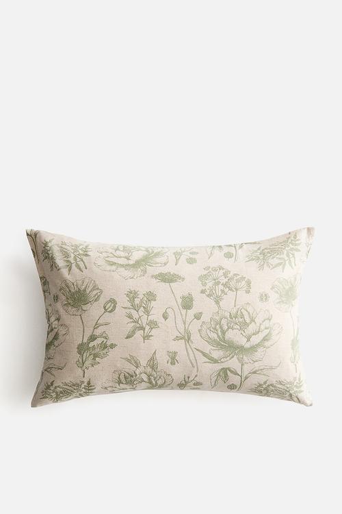 Linen-blend cushion cover - light beige/floral