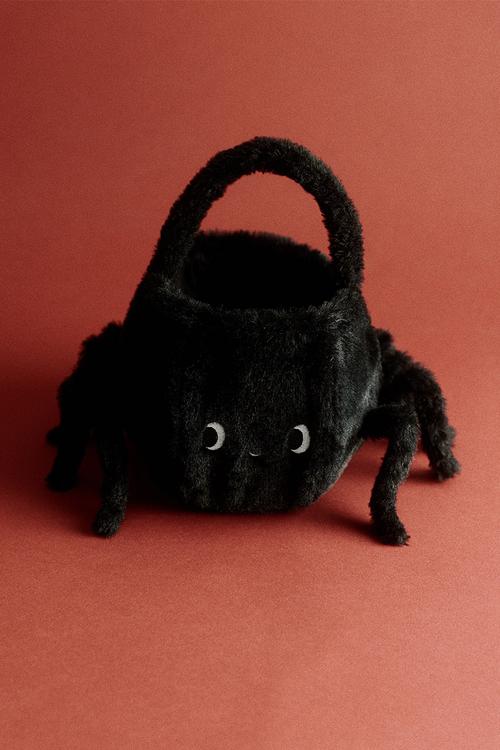 Spider-shaped fluffy basket - black/spider