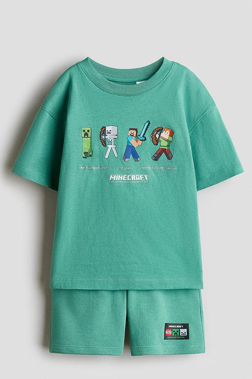 2-piece printed set - green/minecraft